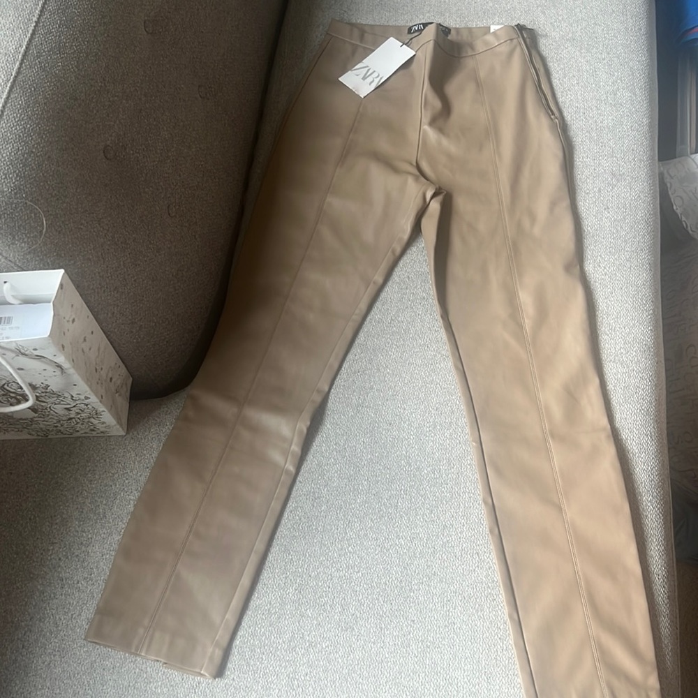 Zara tan leather pants medium